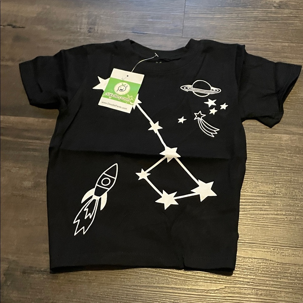 doodle pants T shirt Boys 3T Black Cosmic Space Rocket NWT 100% Cotton